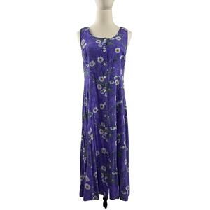 Vintage 90s BFA Classics Purple Rayon Button Front Midi Dress Women's Small